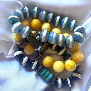 Often Wander 3PC Beaded Bracelet Stack Agate Jade Turquoise Boho Artisan
